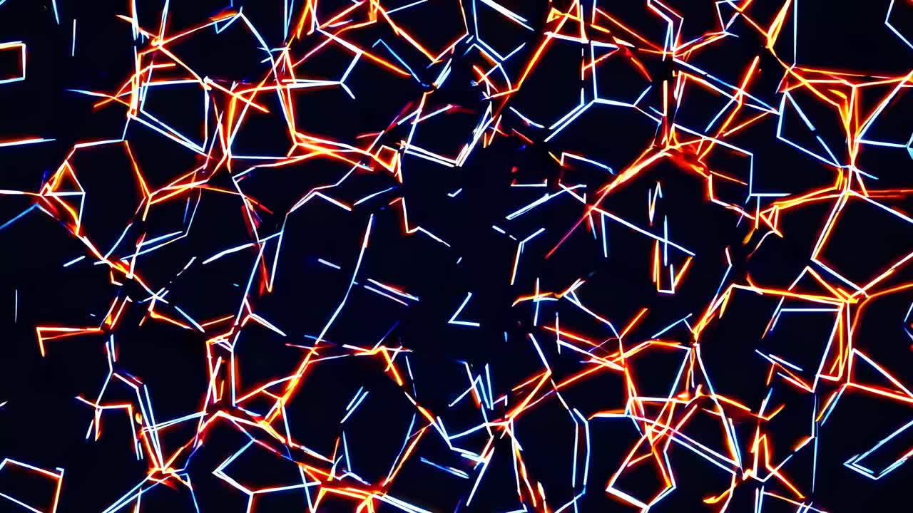Abstract video art with a top-down angle, showcasing a network of glowing, intersecting lines