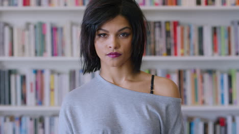 Learning,-books-and-face-of-woman-in-library