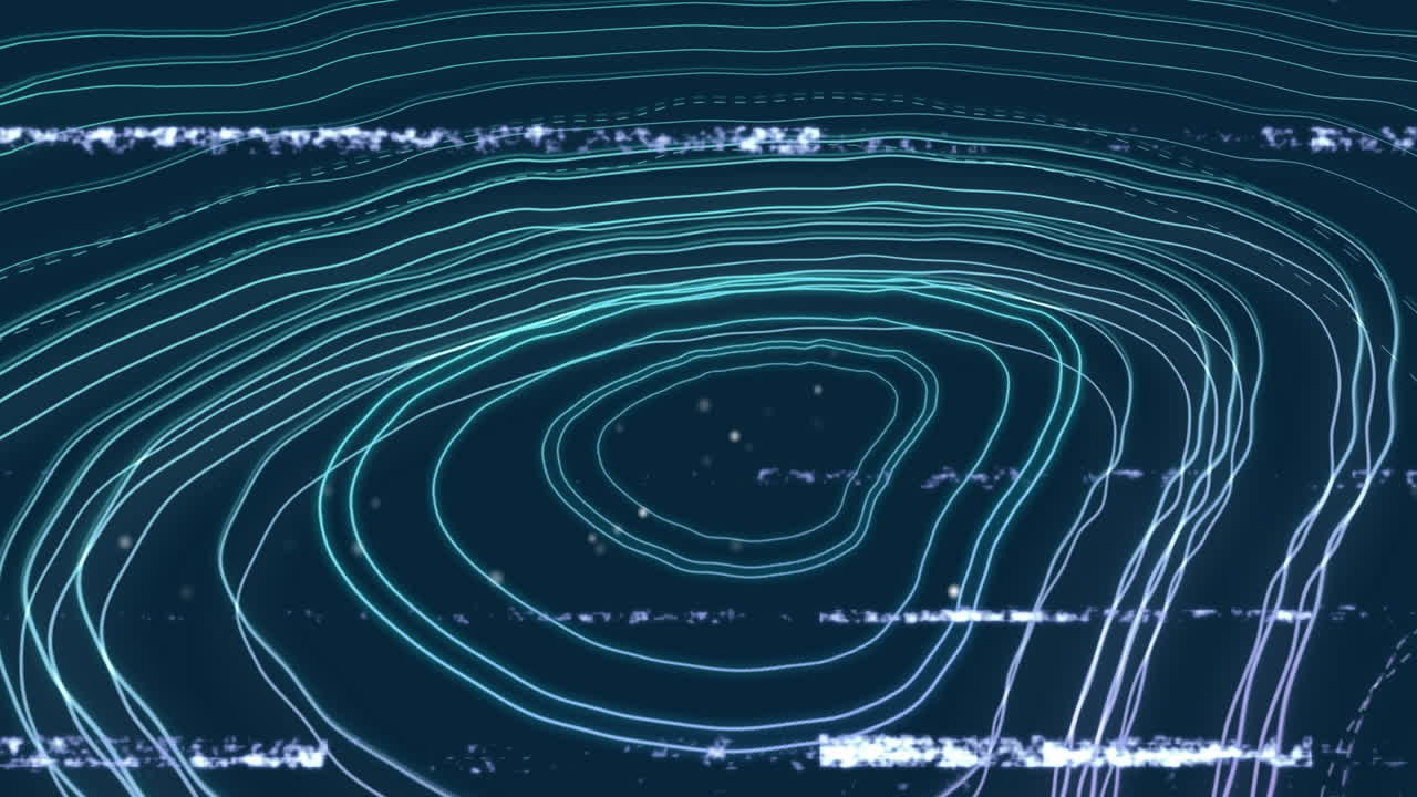 Animation of glowing particles and abstract lines forming dynamic wave patterns