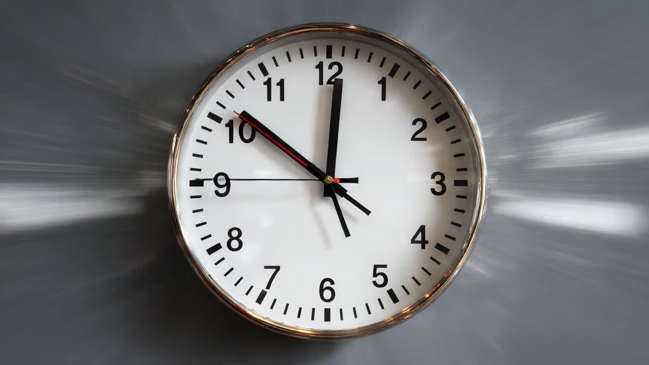 Una rappresentazione dinamica del trascorrere del tempo: un orologio che visualizza le ore con effetti di sfocatura del movimento per enfatizzare il concetto di tempo che avanza, catturando l'attenzione tramite l'impatto visivo.