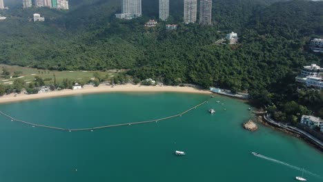 empty public beach in hong kong due to covid19 lockdown guidelines, aerial view