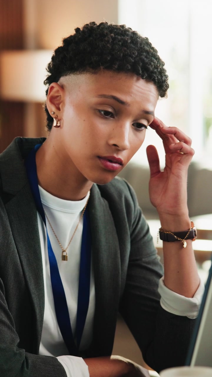 Stressed Professional Woman Working at Her Desk