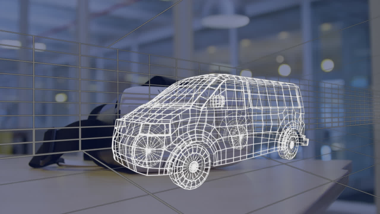 vr 헤드 ⁇ 으로 자동차의 디지털 3d 드로잉의 애니메이션