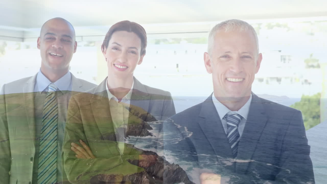 animación del paisaje sobre diversas personas de negocios