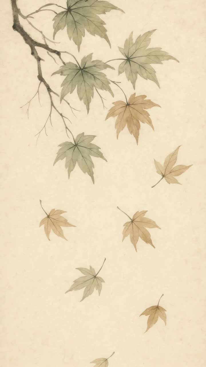 Elegant watercolor leaves in a traditional style, viewed from above