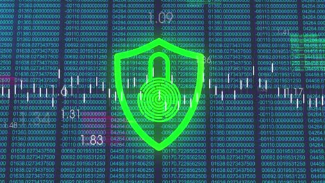 animación del procesamiento de datos financieros sobre el icono del candado sobre fondo negro