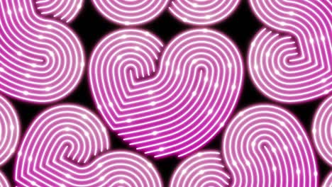 iluminación de línea de corazón patrón móvil color rosa, red de tecnología transferencia de datos digitales, diseño conceptual del día de san valentín, brillando sobre fondo negro animación de bucle sin costuras 4k con espacio de copia