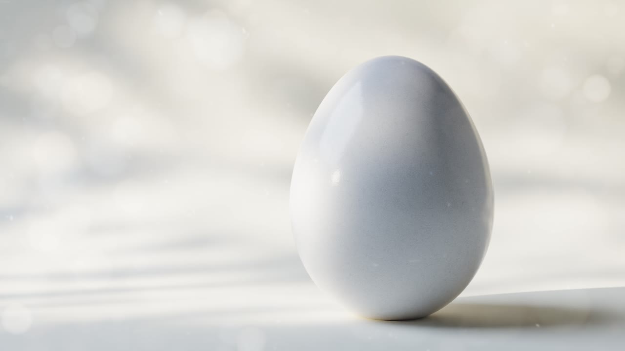 Single White Egg with Moving Shadows on a Bright Background