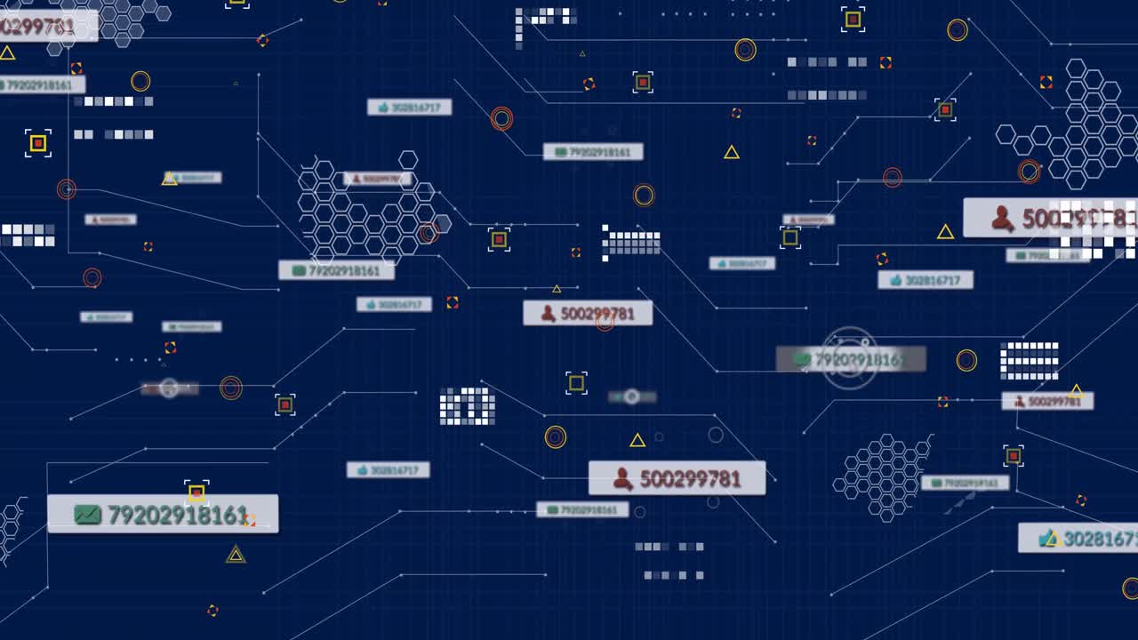 데이터 처리를 통해 숫자를 가진 소셜 미디어 아이콘의 애니메이션