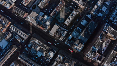 top down drone shot of london after snow sunny day