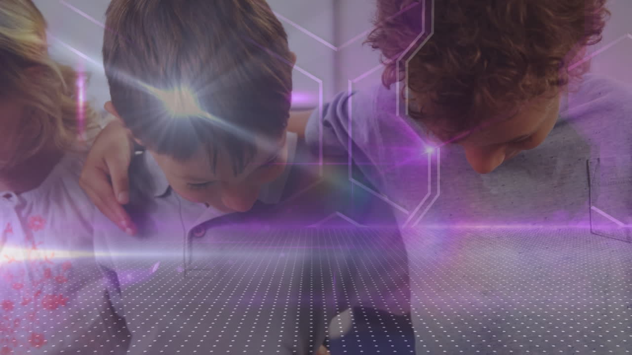 animación del procesamiento de datos sobre diversos escolares que abarcan