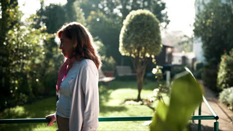 mature woman in a lush garden