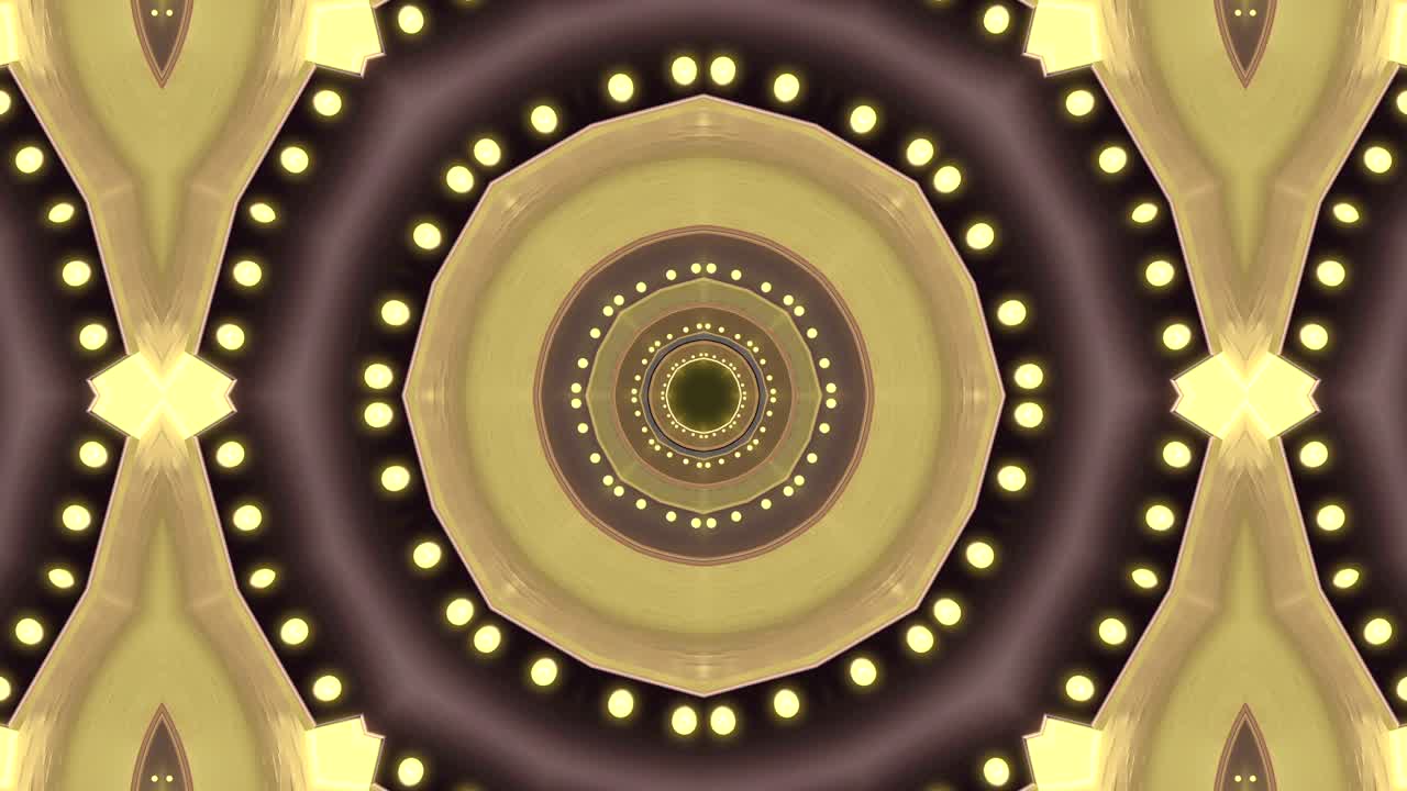 Looped Abstract neon ornate decorative background. 3D Kaleidoscope or mandala.