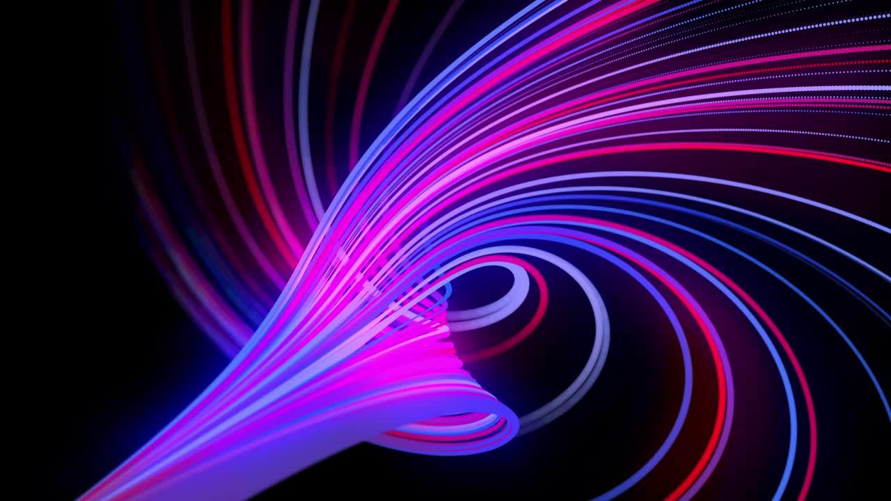 rayas de luz diseño de movimiento bg en 4k. fondo en bucle abstracto con rastros de luz, flujo de líneas de neón rojo azul en el espacio se mueven para formar formas en espiral en bucle. fondo moderno de moda. efecto de luz