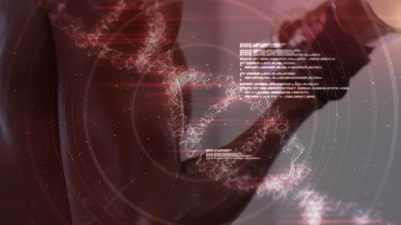 dna 가닥 스피닝과 데이터 처리의 애니메이션 강한 남자 운동