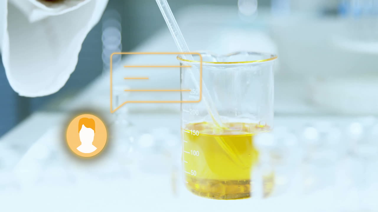 컵에 액체를 pipetting, 실험실 배경에서 과학 연구 애니메이션