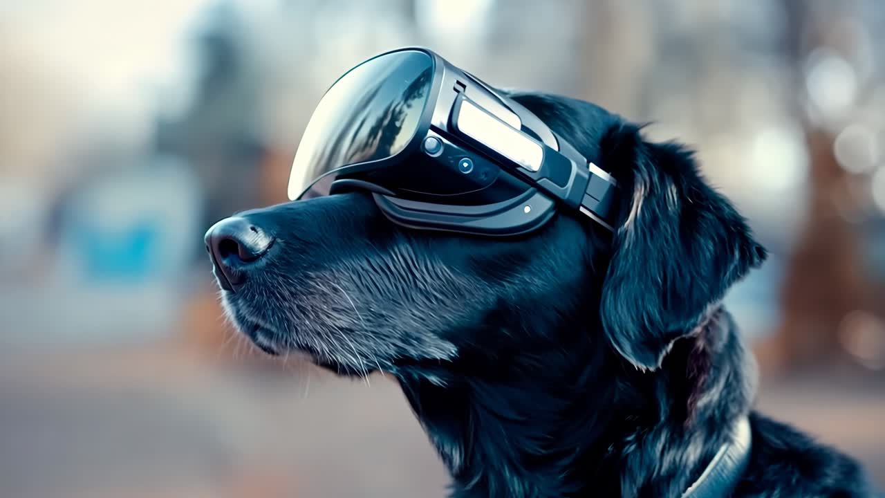un perro negro con un par de gafas de realidad virtual