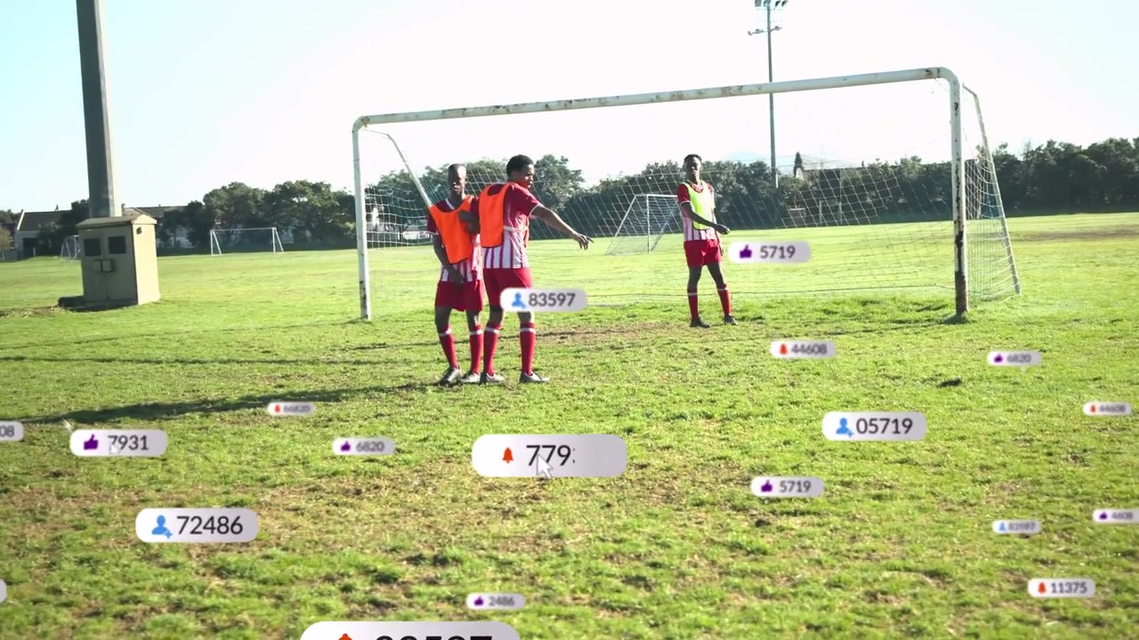 Male kicker placing ball then striking shot in soccer practice, ball scoring, reactions multiplying