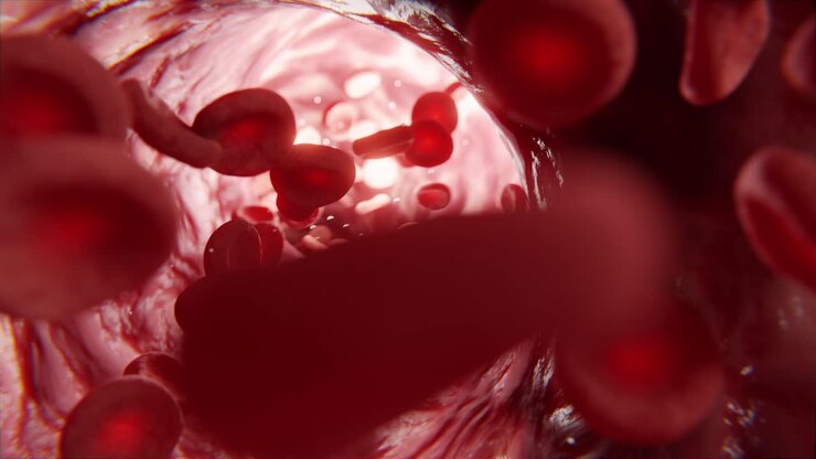 Red blood cells in vein, 3d animation