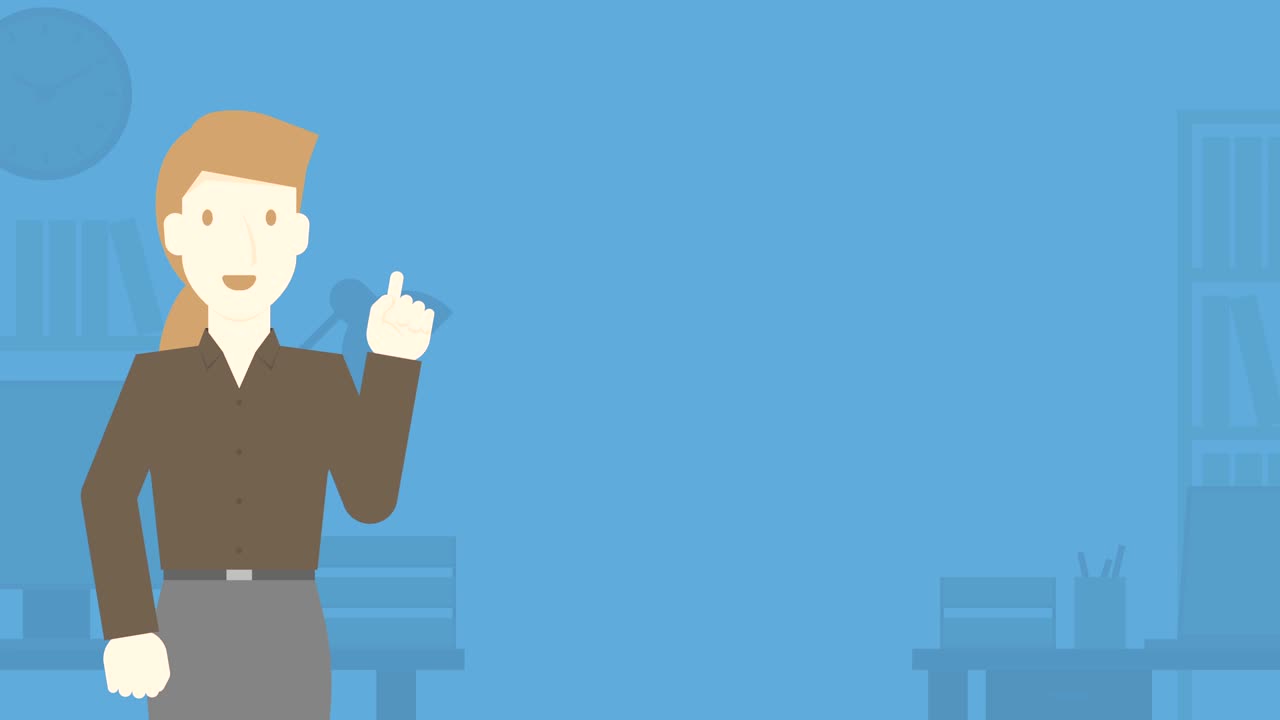 Businesswoman presentation on business office blue color background, seamless looping animation 4K with copy space