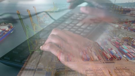 animation of hands typing on keyboard over container terminal