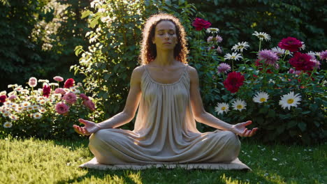 woman meditating in a garden
