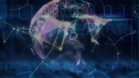 animation of globe with network of connections over binary coding