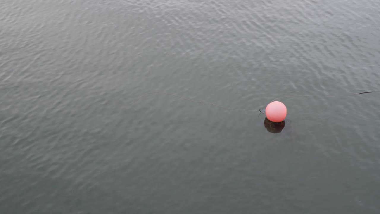 boya de mar rojo solitaria descolorida flotando en agua azul verde