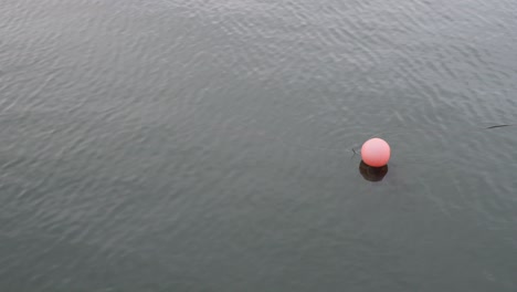 Faded solo red sea buoy floating on blue green water