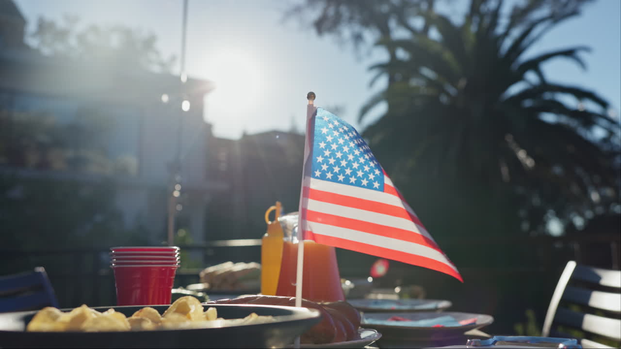 American Flag on a Table with Food and Drinks