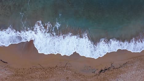 waves slowly washing into the golden sand beach at sunset