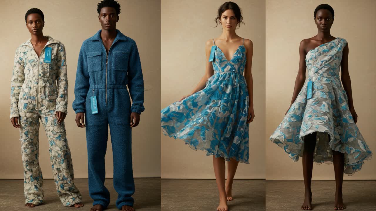 A Captivating Fashion Showcase featuring Diverse Models in Elegant Blue Floral Designs, Highlighting Versatile Styles in Contemporary Apparel