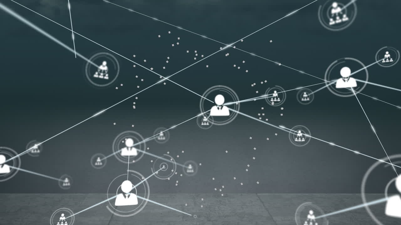Animation of network of connections with people icons over grey background