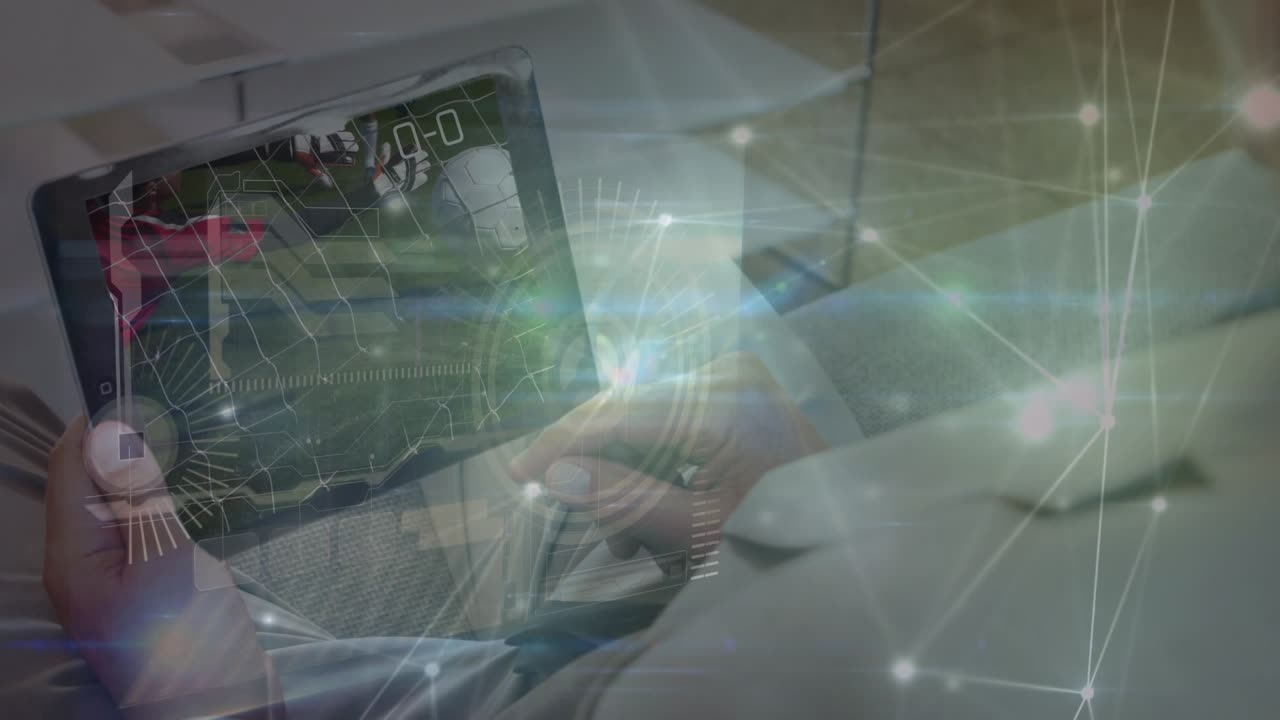 Animazione di rete di connessioni su dottoressa caucasica
