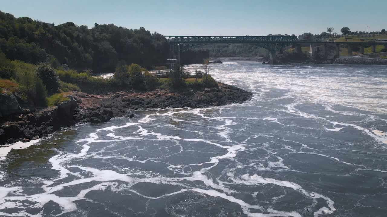 Flying a drone over reverse falls in New Brunswick, Canada