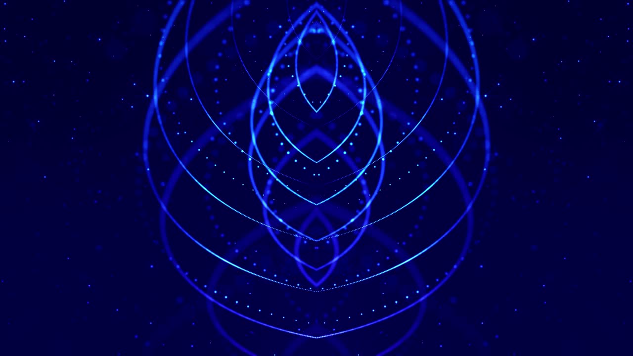 las partículas azules brillantes forman líneas, estructuras simétricas como en el micro-mundo o el espacio cósmico. fondo abstracto de ciencia ficción 3d en bucle de 4k. para presentaciones de vacaciones, ceremonias como diseño de movimiento de bucle vj 19