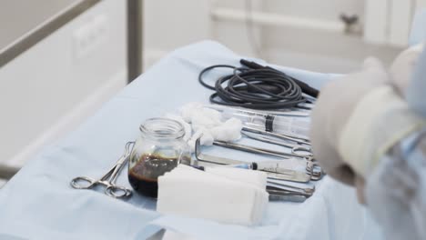 surgical instruments on a tray