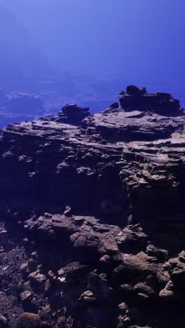 exploring underwater rock formations in a deep ocean environment