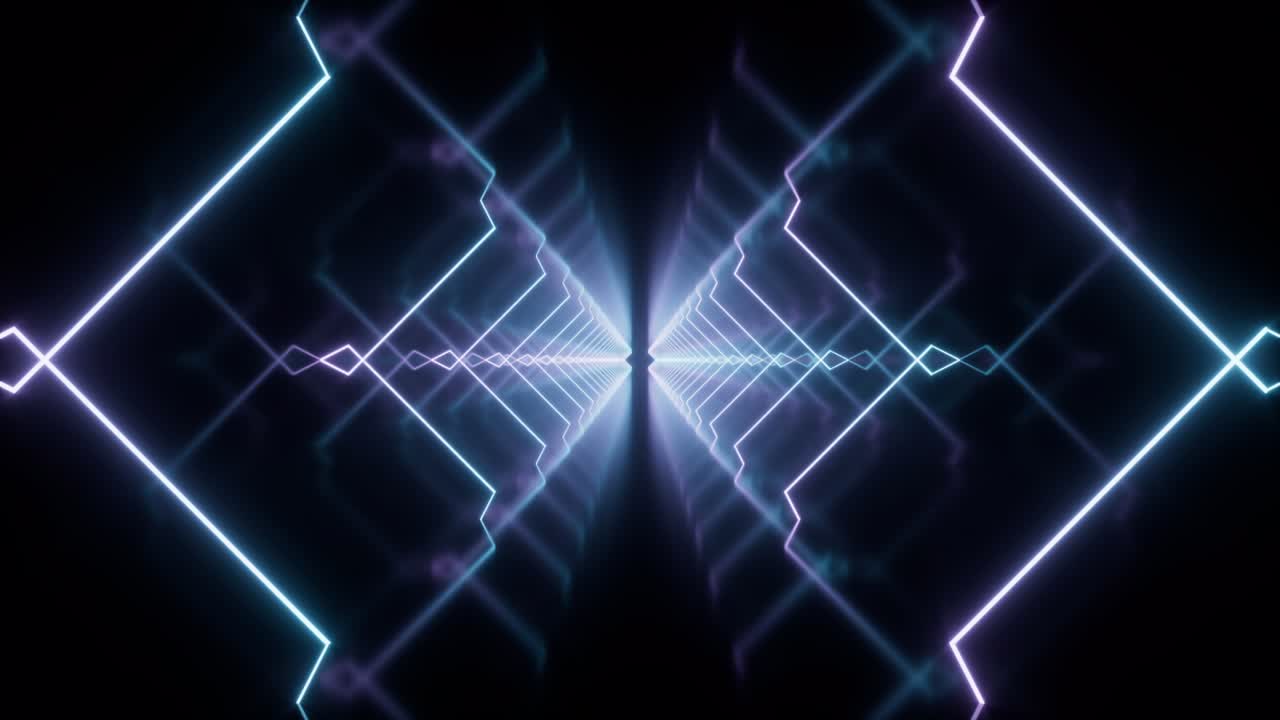 animazione a loop in linee di neon luminose tunnel, rendering 3d.