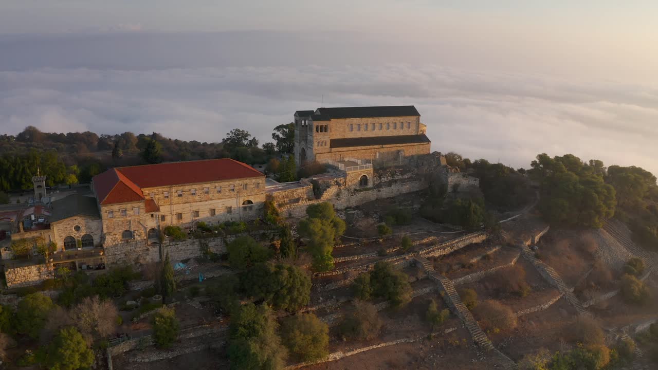 Aerial View of a Monastery in the Mountains