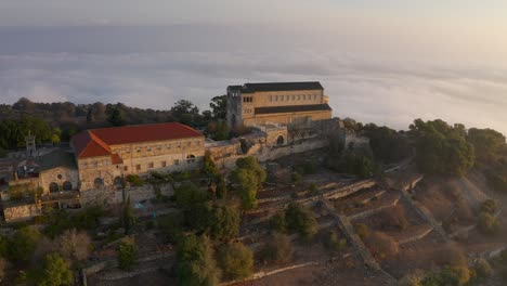 Aerial View of a Monastery in the Mountains