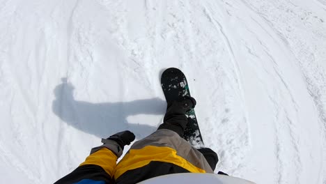 POV-point-of-view-GoPro-run-of-snowboard-rider-first-person-view-over-snow-park-jump-trick-ski-fields-Hakuba-Japan-Asia-Travel-tourism-HD