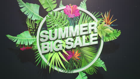 Animated-closeup-text-Summer-Big-Sale-and-tropical-flowers-and-leaf-1