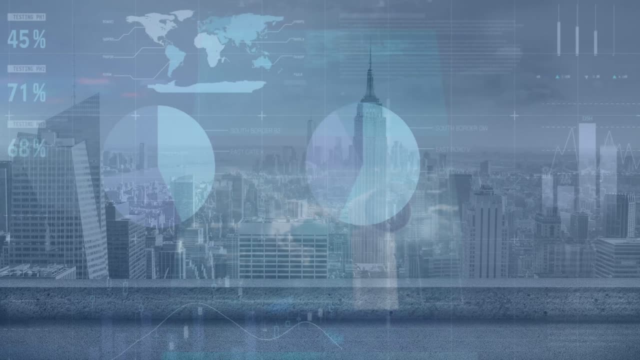 인포그래픽 인터페이스의 애니메이션, 배경의 현대 도시에 대한 다중 인터페이스