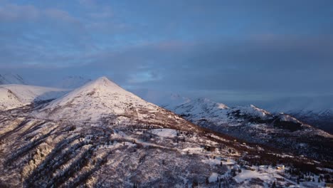 Aerial-Sunset-on-Skyline-Drive,-Eagle-River,-Alaska