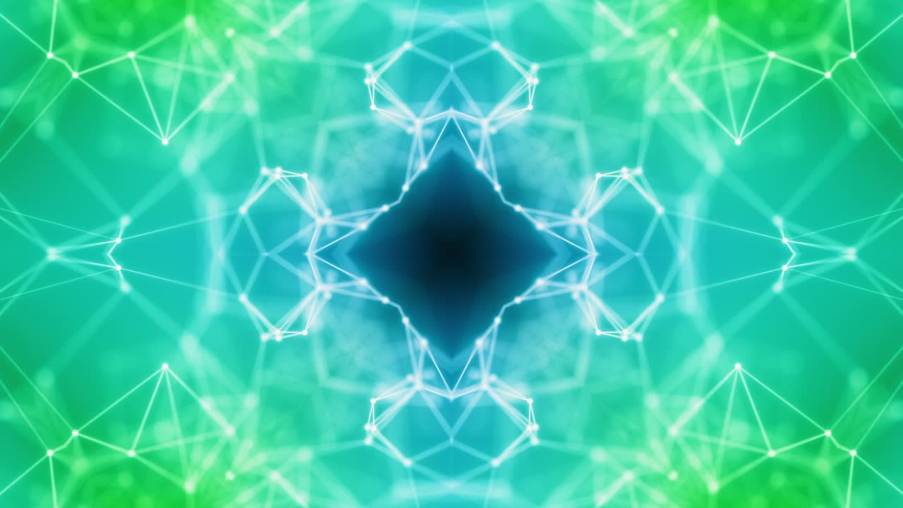 el caleidoscopio de neón verde de bucle vj. animación sin costuras.