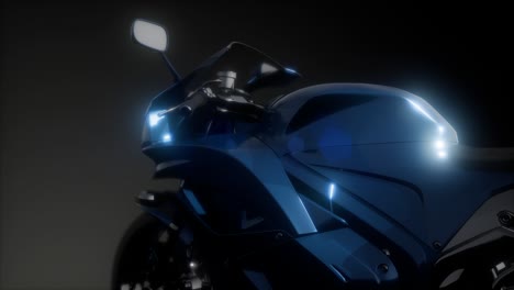 Moto-Sport-Bike-En-Estudio-Oscuro-Con-Luces-Brillantes