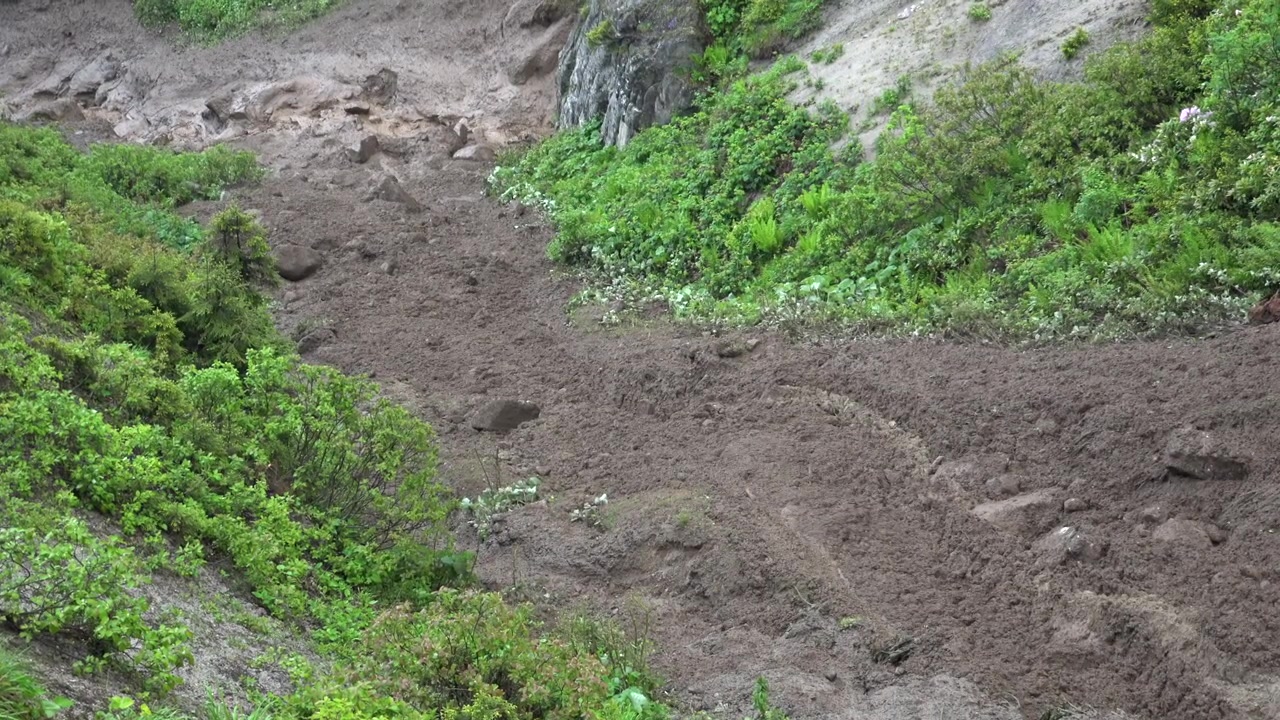 Detriti di frana che scorrono lungo un pendio di montagna