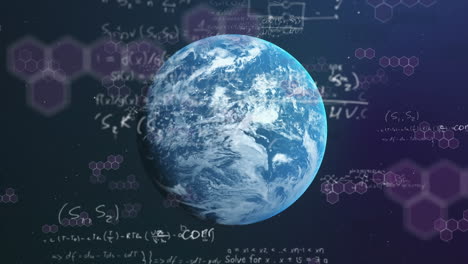 mathematical and chemical symbols over earth.