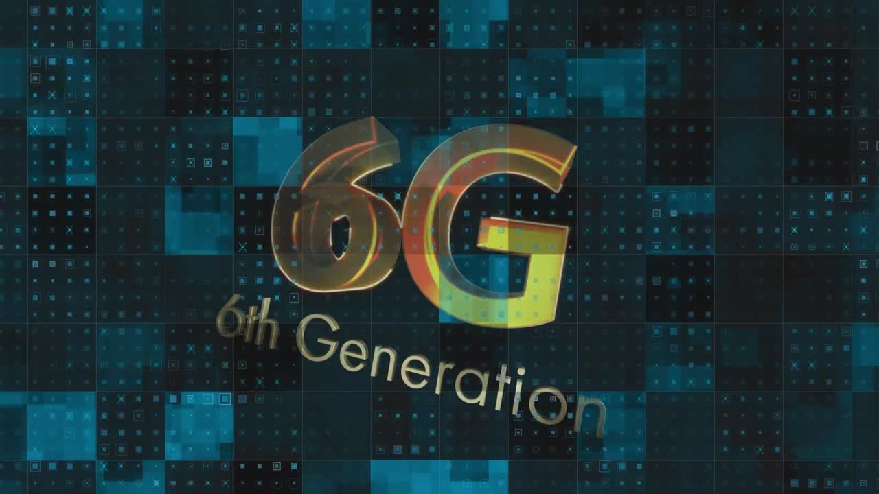 animación de texto de 6g sobre procesamiento de datos en fondo negro